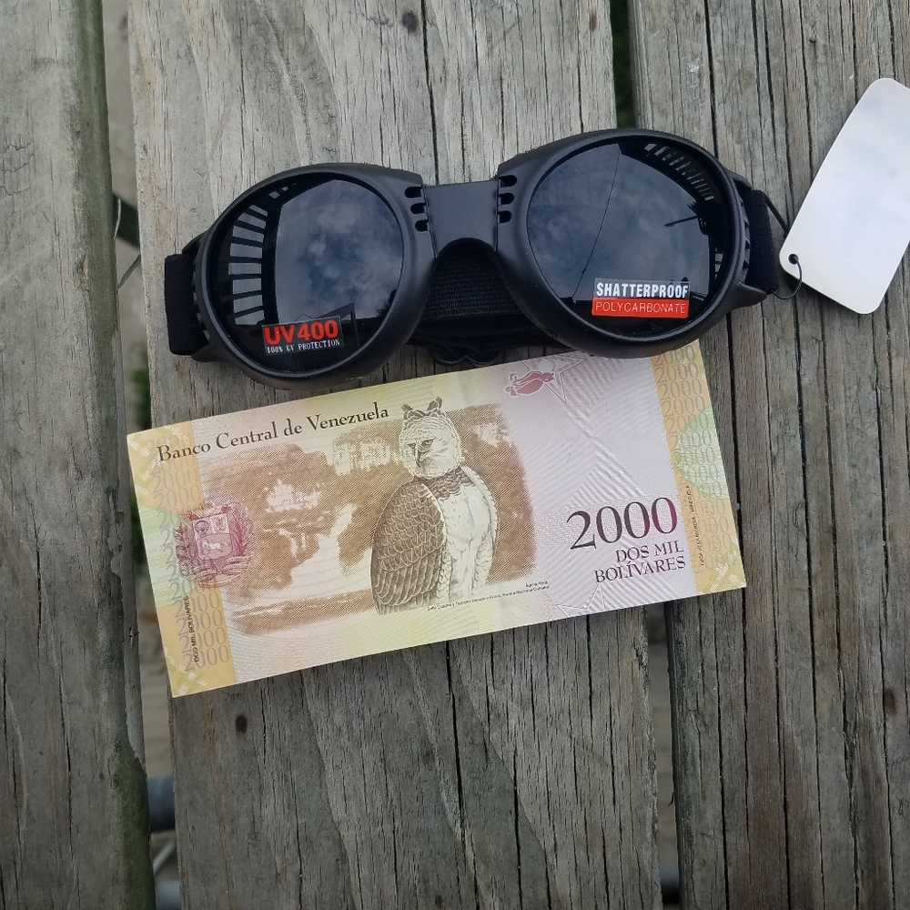 2000 Venezuela bolivar currency Motorcycle Goggles Burning Man Cycling Men Nomad